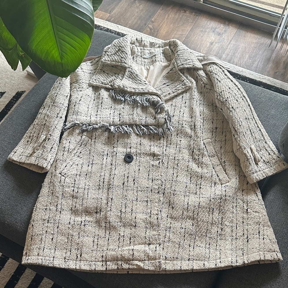 Chic Cream Tweed Kids Pea Coat